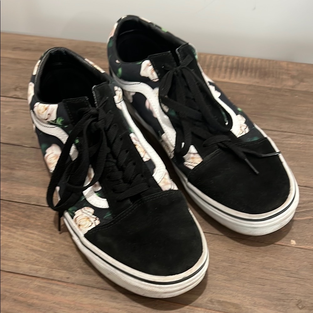 Vans Black and White Floral Men’s Sneakers Size 12